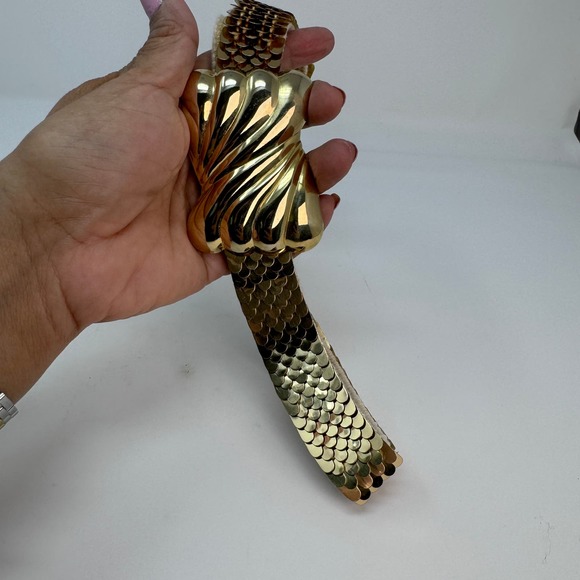 Vintage Women's 70's Glam Gold Serpentine Fish Scale‎ Snake Stretch Belt - Picture 7 of 7